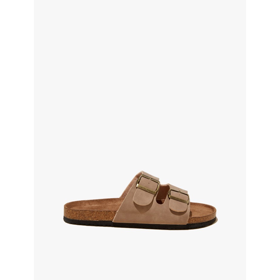 Rubi - Sandal Wanita - Rex Double Buckle Slide - Roebuck Nubuck