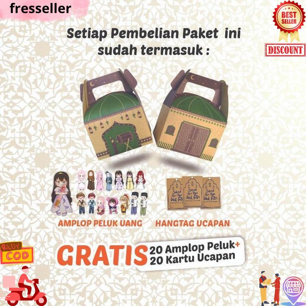 

20 Pcs Gable Box Hampers Lebaran Idul Fitri Anak Ponakan Motif Beduk D Promo Puncak