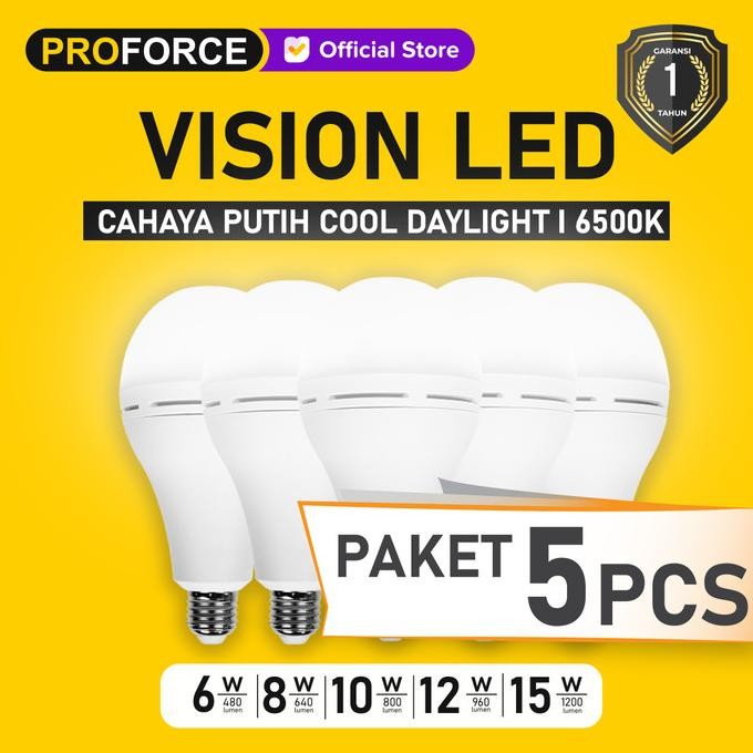 Murah Paket 5 Pcs Proforce Bohlam Bola Lampu Emergency Led Warna Cahaya Putih Vision Tahan Lama Tanp