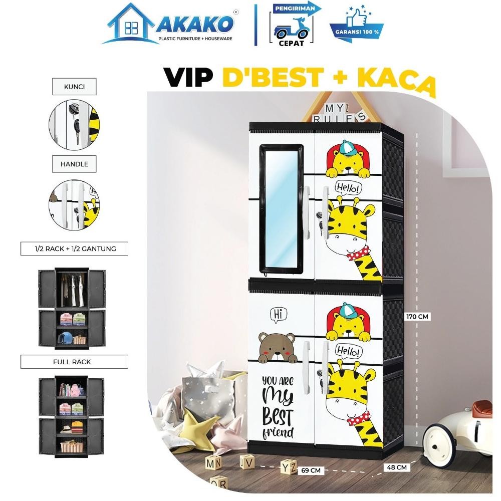 LEMARI PAKAIAN PLASTIK 2 PINTU KARAKTER JUMBO KACA / KODE : LP2P D'BEST