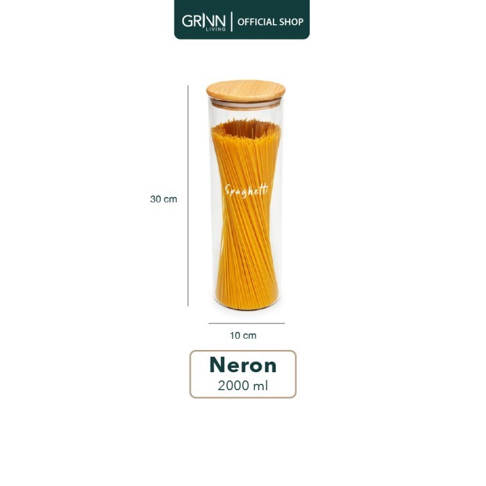 Grinn Living Set Paket Neron Glass Jar 2000 ml Toples Pasta Kayu