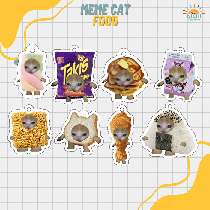 Keychain Akrilik Meme Cat Food/Gantungan Kunci Meme Cat Food/Aksesoris Gantungan Kunci
