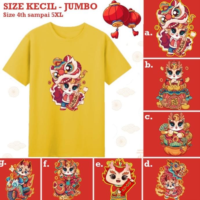 Grosir Linalin8789 Baju Imlek Pria Wanita/ Kaos Imlek Merah Tangan Pendek