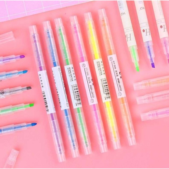 

(6 Pcs) Highlighter 2 Sisi /Penanda 6 Warna