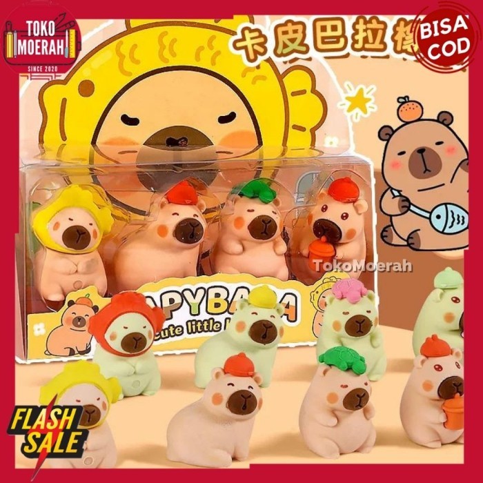 

Penghapus Capybara Box Mewah Penghapus 4 In 1 Miniatur Kapibara Lucu Unik Penghapus Pensil Eraser