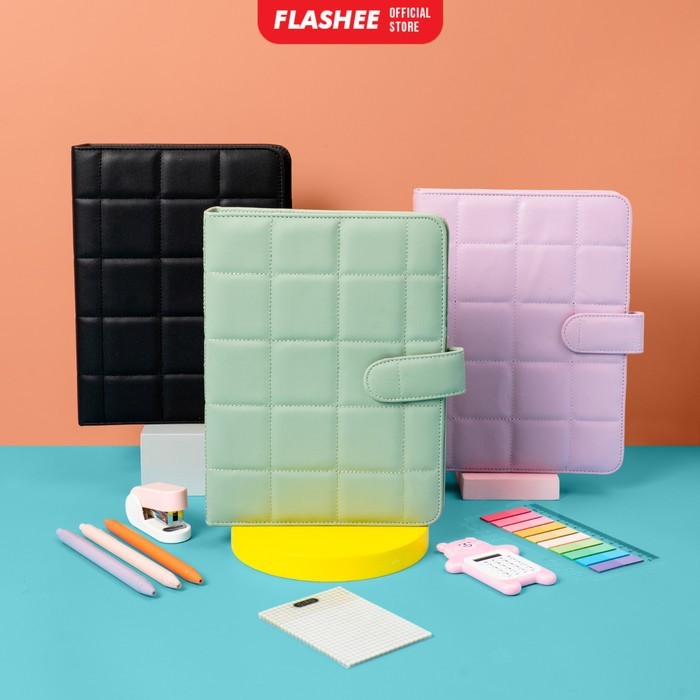 

Flashee Binder Polos Eksklusif A5 Puffy 20 Ring Buku Agenda Kulit Sintetis Pu Leather Binder Polos
