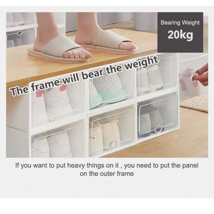 Rak Sepatu Plastik Kotak Sepatu Rakit Transparan Anti Debu Shoe Box Desain Kotak 6 Pcs