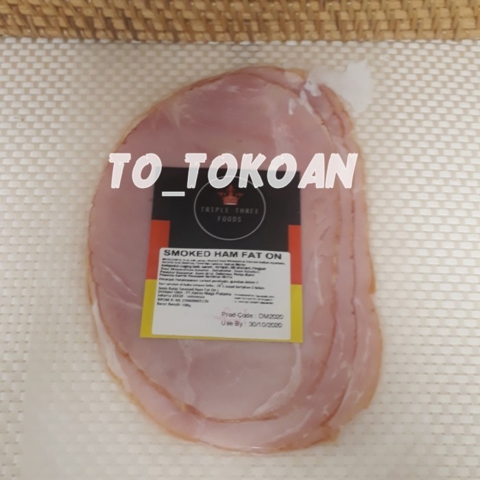 

TRIPLE THREE PORK SMOKED HAM FAT ON SLICE DAGING BABI OLAHAN 100 GR