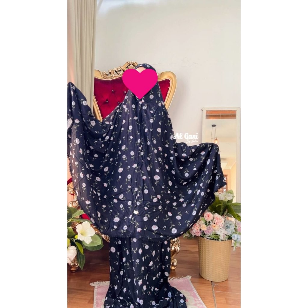 Mukena AL GANI Terbaru Travel Katun Hitam bunga cantik untuk harian by alganibyyulia / Mukenah