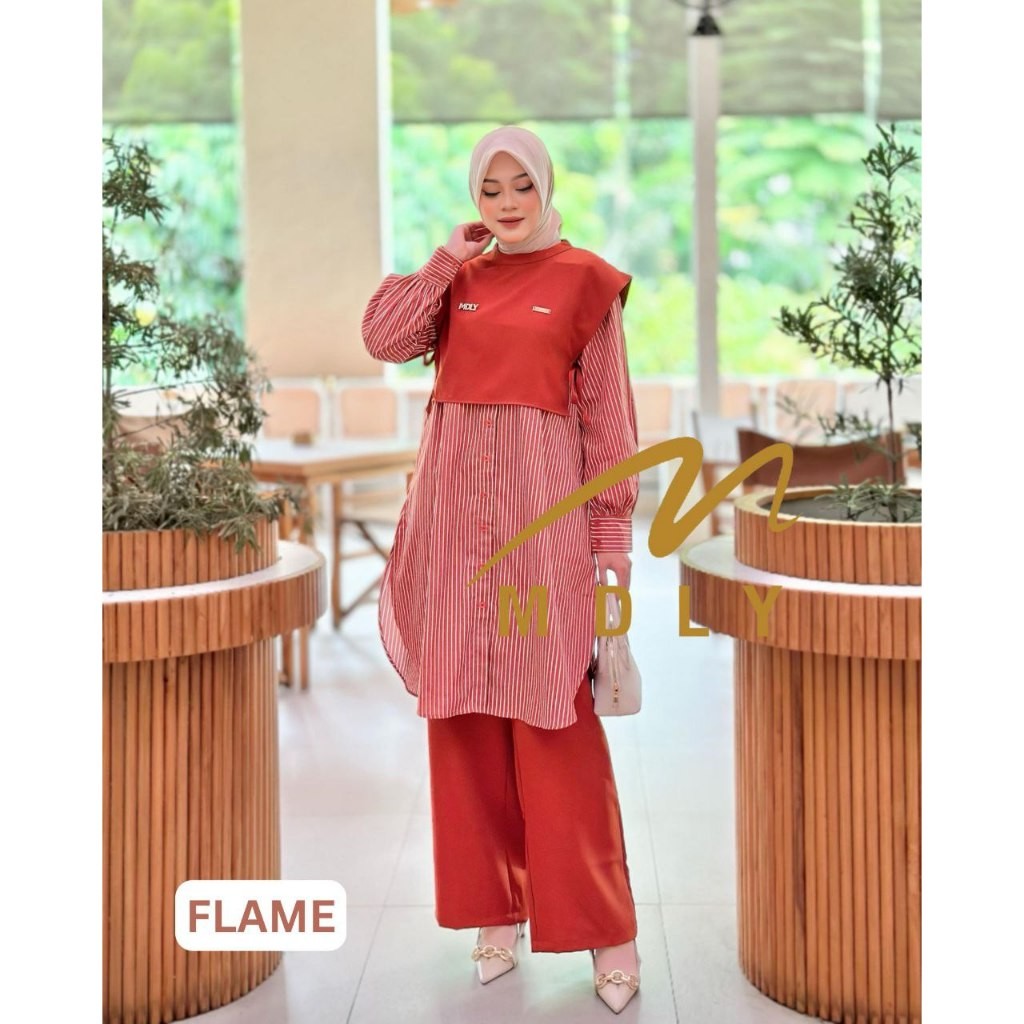 MDLY Baju setelan wanita masa kini/One Set Atasan Baju Celana/Setelan Long Tunik/Keena Set by MDLY