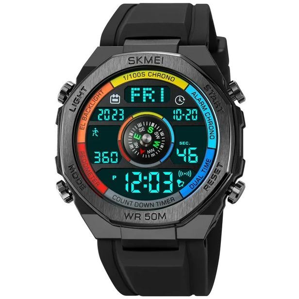 Jam tangan pria digital Skmei 2209 Kompas Tali Karet Rubber Anti Air