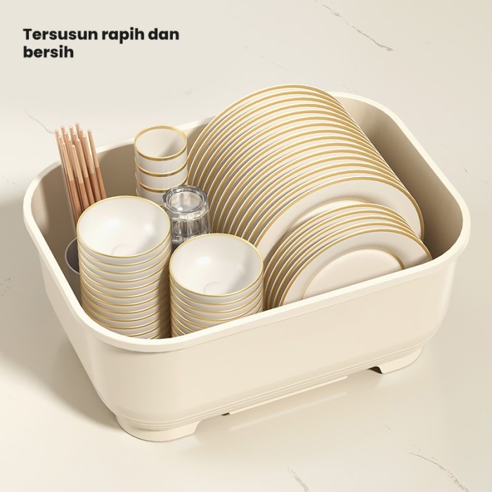 Dejavu Rak Piring Plastik Rak Pengering Piring Tempat Alat Makan Rak Pengering Mangkok Sendok Rak