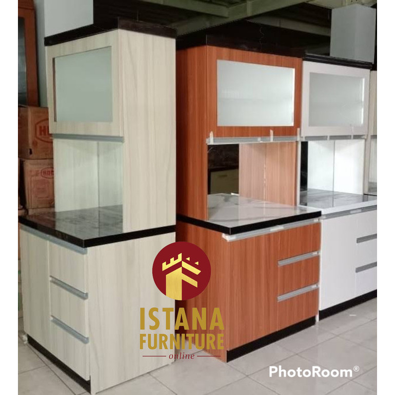 Premium Lemari Piring / Rak Piring Minimalis 3 Pintu Hpl Mewah Murah