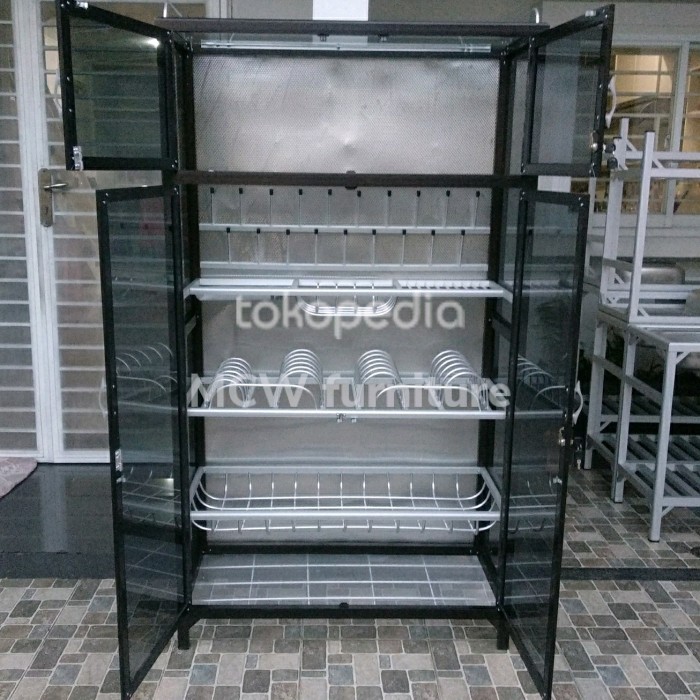 Rak Piring Aluminium Coklat Rangka Besar/Lemari Piring Aluminium Tebal