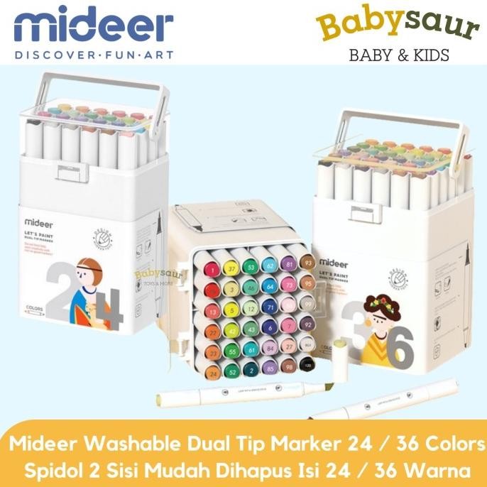 

MURAH Mideer Washable Marker Dual Tip Spidol Wipe Clean 24 Warna Warni Anak
