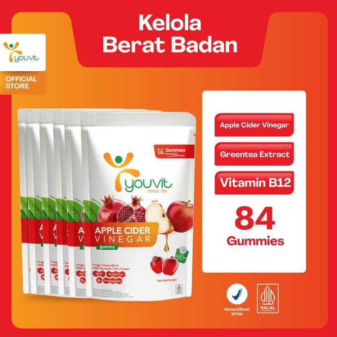 

Apple Cider Vinegar Gummy untuk Kelola Berat Badan | Youvit ACV 42 Hari dengan Apel, Ekstrak Greentea, Vit B12 (Asam Cuka Apel)