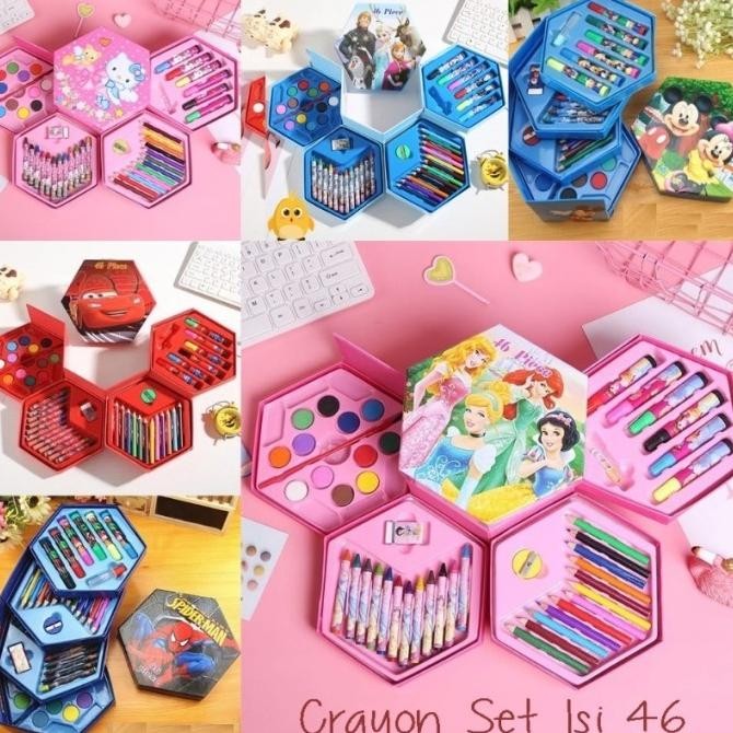 

DISKON CRAYON SET Karakter Box isi 46 Pcs 4 in 1 Alat Set Menggambar Melukis