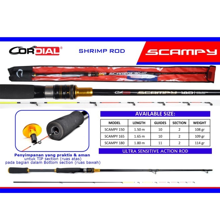 Joran Pancing Udang Cordial Scampy Shrimp Rod Pilih Ukuran