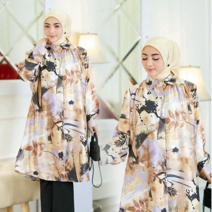 Murah Tunik Wanita Bella Motif Premium Armani Silk Oversize Dress Gamis Atasan Non COD