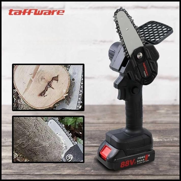 Mesin Gergaji Listrik Mini 88V Taffware D2605 Senso Rantai Elektrik Pemotong Kayu Cordless Chainsaw 
