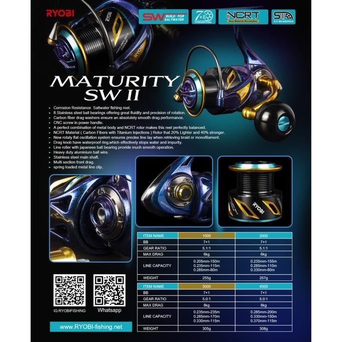 Reel Ryobi Maturity SW II 1000/2000/3000/4000/5000/6000 Power Handle Salt Water SALE