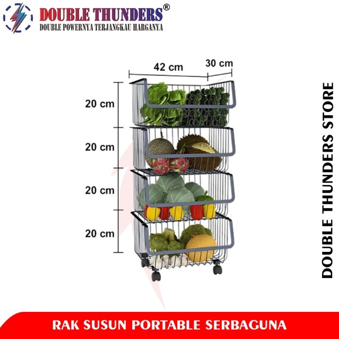 DT RAK BESI 4 SUSUN + RODA RAK BARANG / RAK 4 SUSUN RODA SERBAGUNA