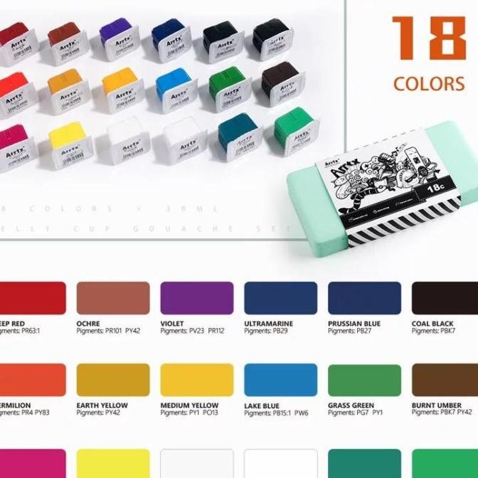 

arrtx gouache 18clr x 30ml (free mixing palette) basic color set
