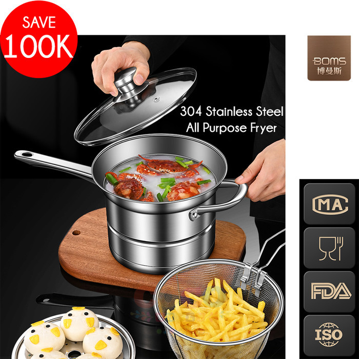 German BOMANS 304 Stainless Steel Deep Frying Pan All Purpose