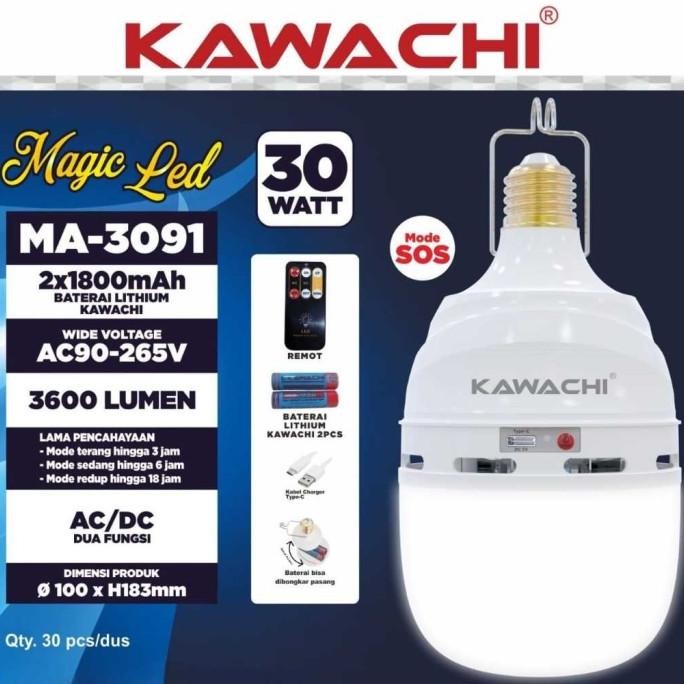 LAMPU MAGIC LED KAWACHI 30WATT MA-3091 AC/DC DENGAN REMOTE CONTROL - BATERAI 18650 2PCS BISA LEPAS P