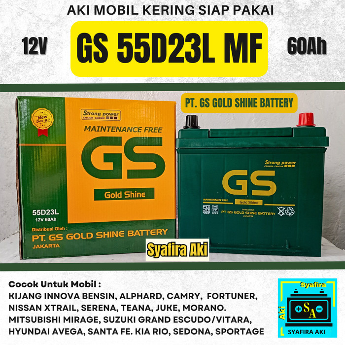 Aki mobil / battery GS MF type 55D23L 12v-60Ah Accu kering