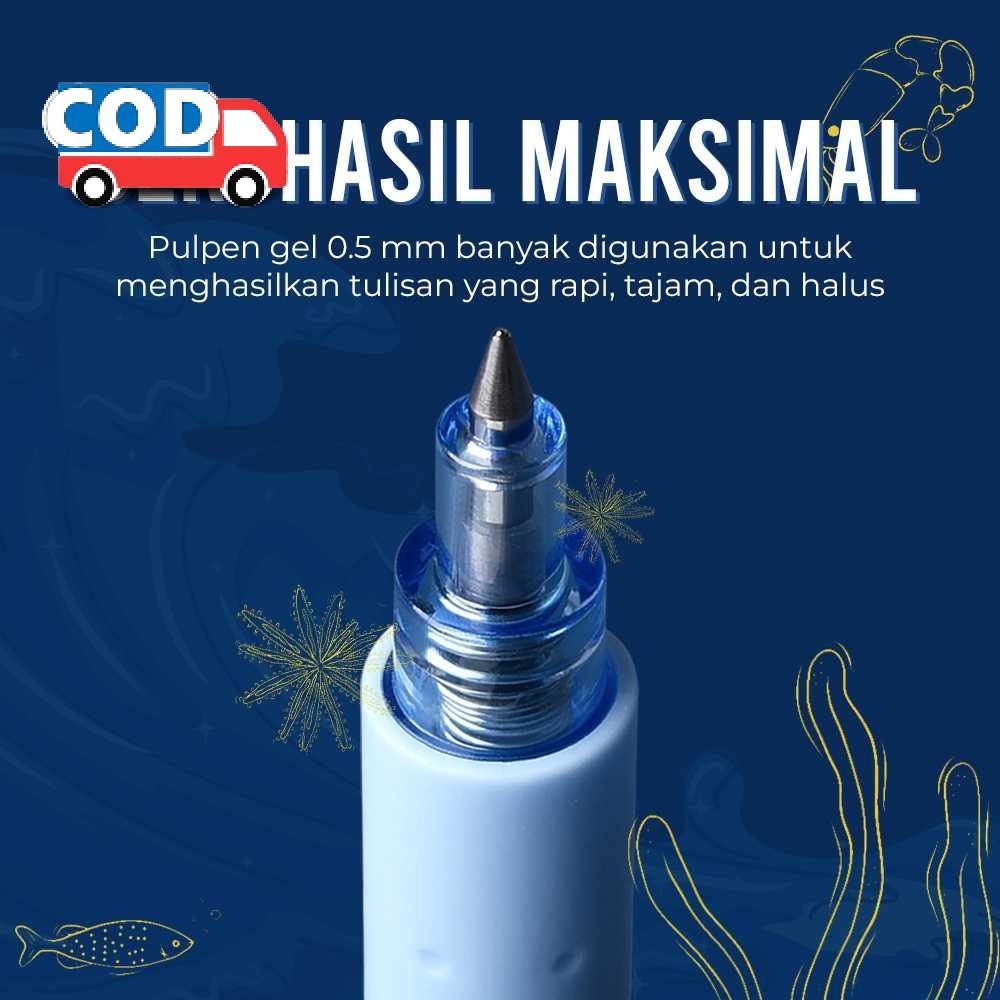 

Pena Pulpen Gel Sekolah Ujian Tulisan Rapi Desain Lucu Marine Pen 0.5mm Tinta Hitam 3 PCS