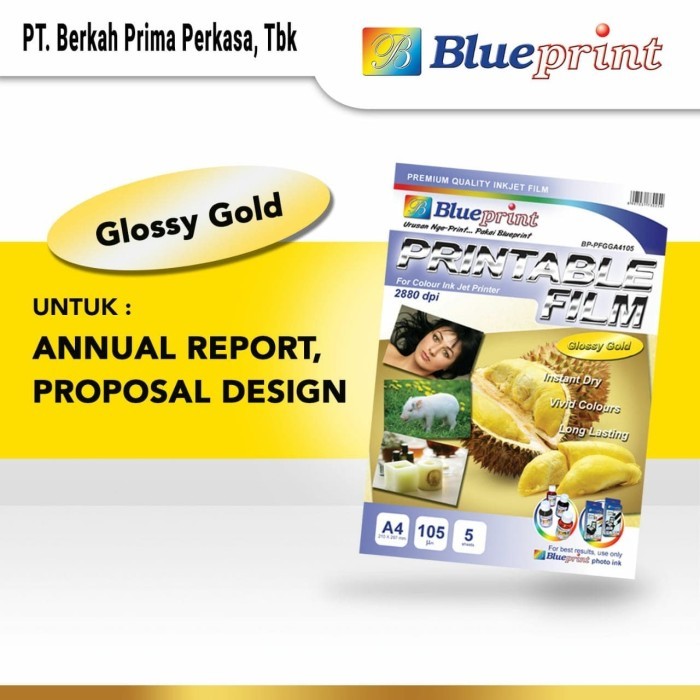 

Kertas Film / Glossy Gold Printable Film BLUEPRINT A4