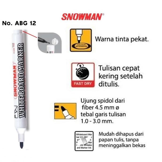 

SPIDOL SNOWMAN WHITEBOARD MARKER PAPAN TULIS BG 12 / ABG 12 - 1 LUSIN ISI 12 PCS