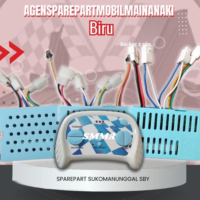 Remote Control + Receiver Mobil Mainan Aki 2,4Ghz Biru 12V Pliko, Bmw, Original