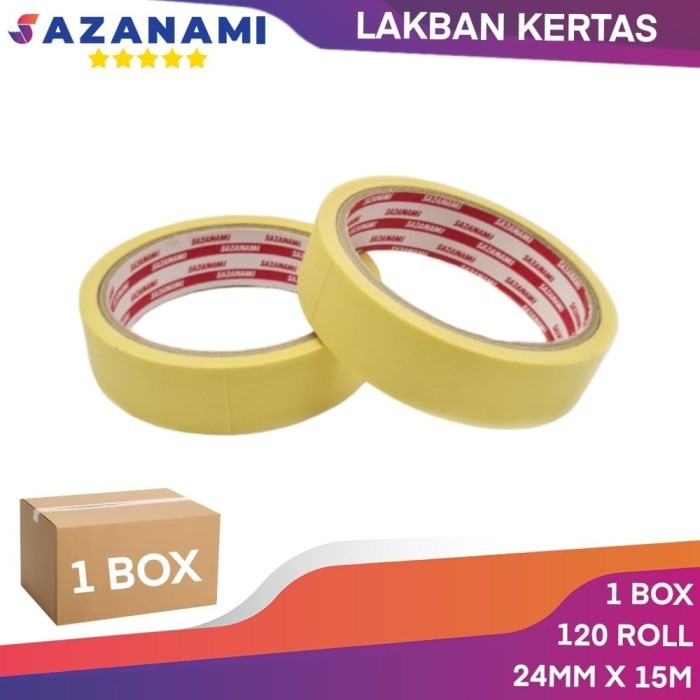 

Lakban Promo 1 Box Masking Tape 1" Inch X 15M Sazanami Isolasi Lakban Kertas