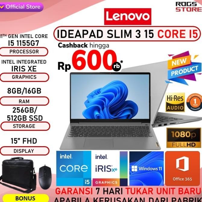 Lenovo Ideapad Slim 3 15 Core I5 1155G7 16Gb 512Gb Irisxe W11 15"Fhd