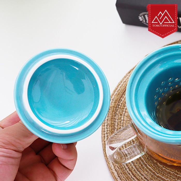 As Teh Saringan Keramik 350Ml Tea Glass Mug Tutup Keramik