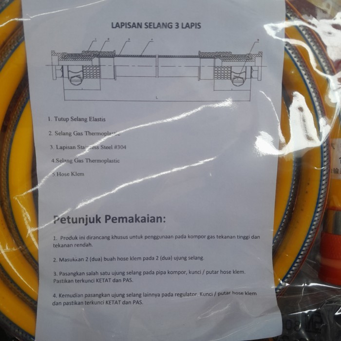 selang gas fleksibel premium solid anti tikus lapis baja 1,8 meter
