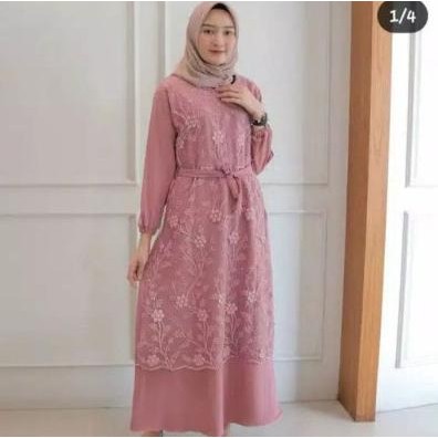 GAMIS WANITA ELA MAXI KEKINIAN TILE MUTIARA, GAMIS SIMPLE ELEGANT DRES L82BJ