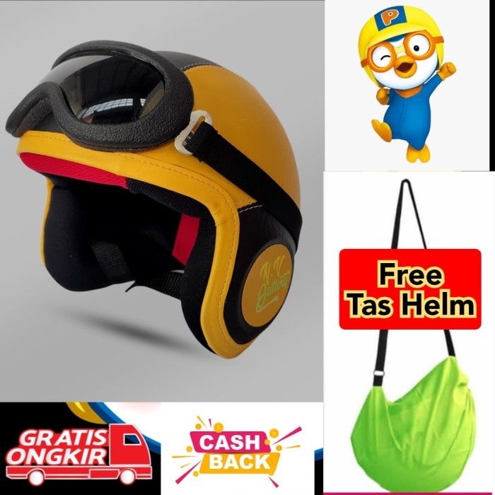Helm Anak 2-7 Tahun Retro Kacamata Model Pororo Kuning Hitam