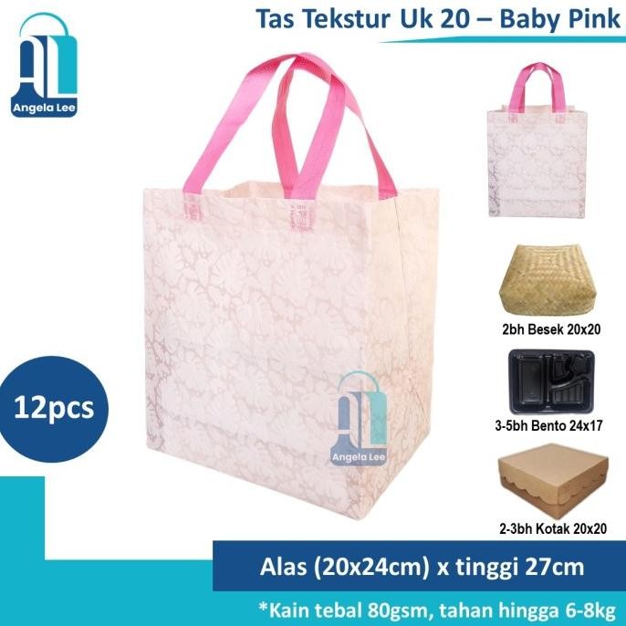 

12pcs Tas Kain Spunbond Motif Timbul Tekstur Mewah muat 3nasi box uk20