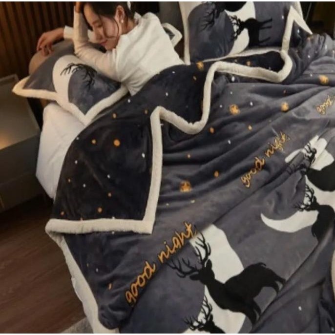 Selimut Bulu Halus Motif Kotak Abu 180X200 Termurah Terlaris