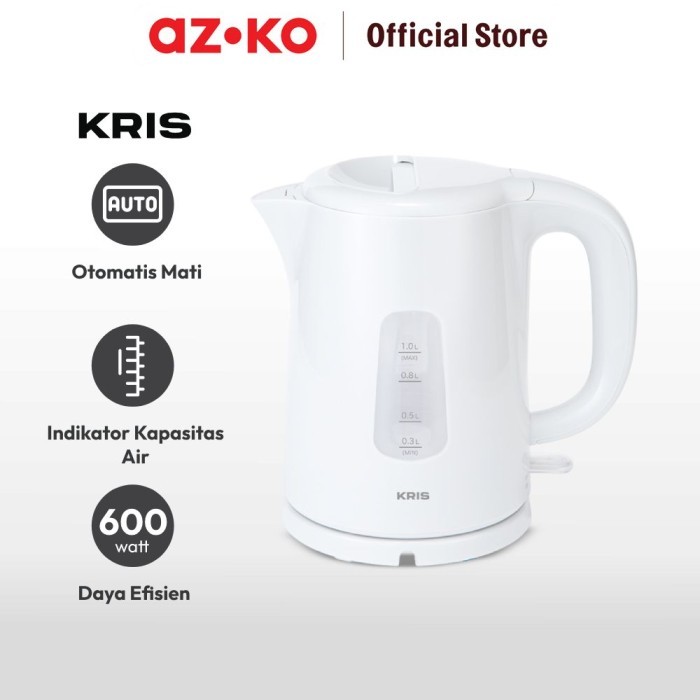 Azko Kris 1 Ltr Teko Listrik Plastik Water Kettle Ceret Food Grade Dengan Handle Ketel Air Electric