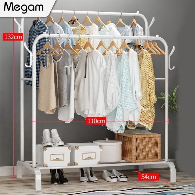 Megam Stand Hanger Rak Gantungan Baju Double Hsh101