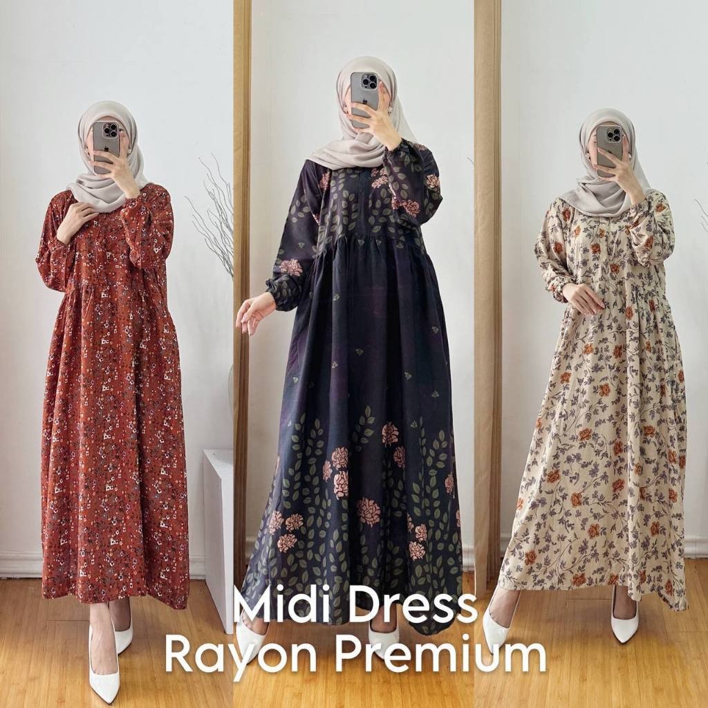 Gamis Terbaru Dress Gamis Syari NEW COLLECTION Zenata Midi Dress Rayon Motif Ready Standar & Jumbo B