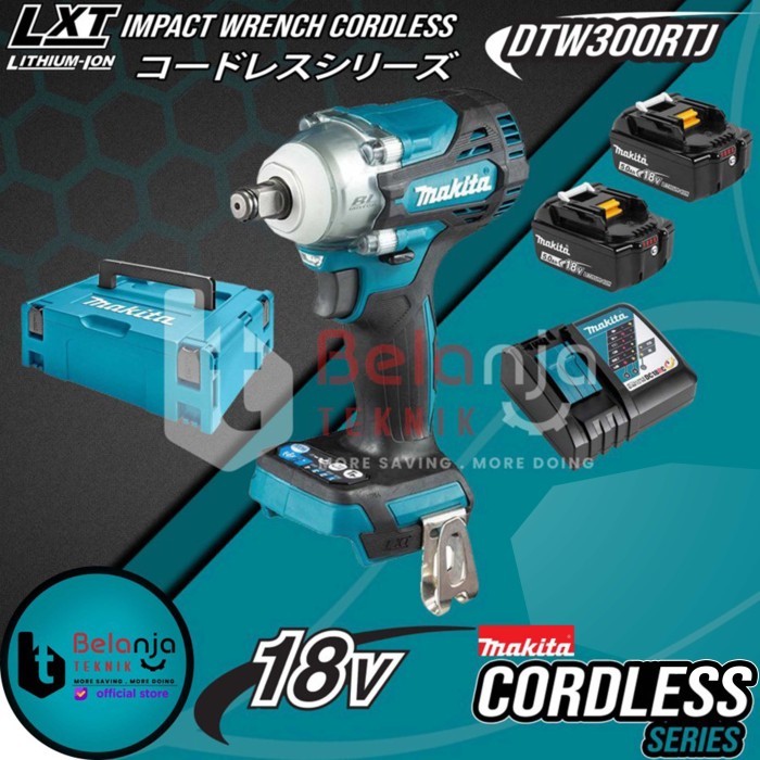 Makita Impact Wrench Cordless DTW300RTJ Pembuka Baut 18V 1/2" DTW 300