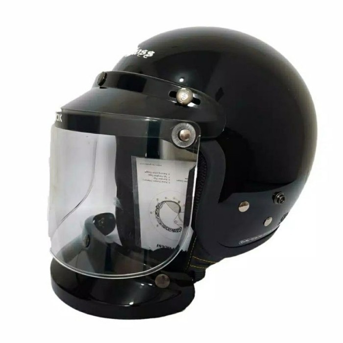 Helm Cargloss Retro Dapat Kaca Datar Warna Hitam Glossy
