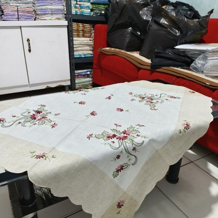 Taplak Meja Tamu Segi Empat/Meja Oshin/Meja Coffe Katun Bordir Terlaris