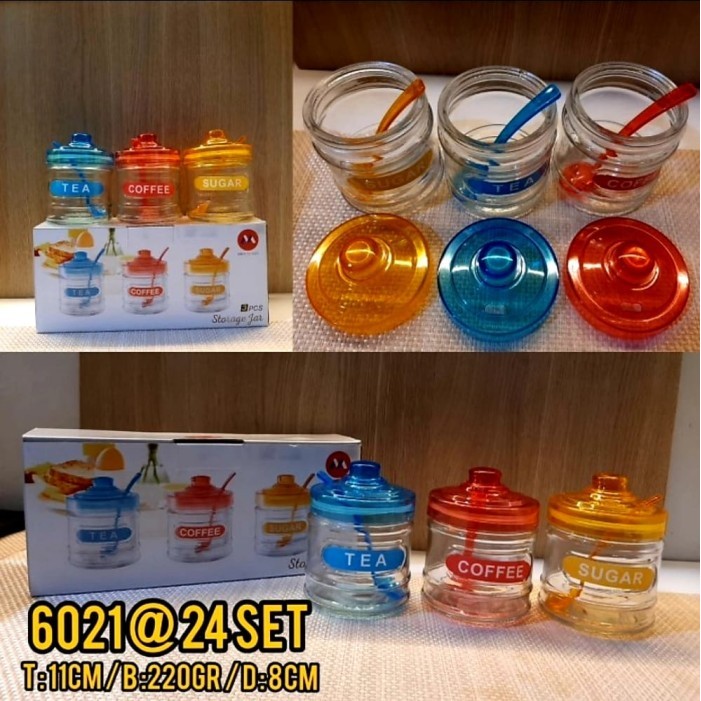 

BERKUALITAS Tempat Bumbu Set 3pcs Kaca / Tempat Gula dan Teh Multifungsi