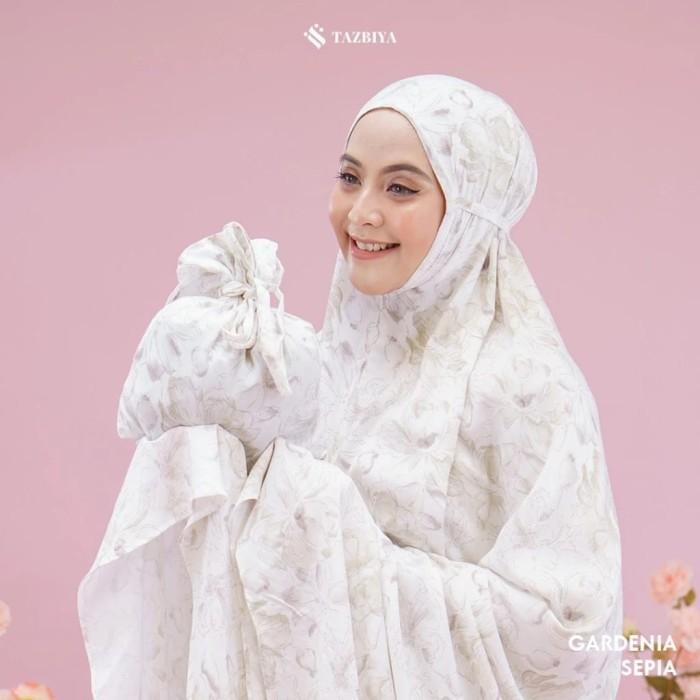mukena putih tazbiya gardenia pearl/sepia mukena rayon white premium lembut premium